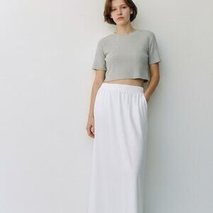 Lock and Love White Maxi Skirt High Waist Flowy Long Jersey Skirt Women's Size L